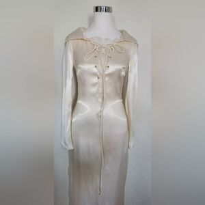 Ralph Lauren Purple Label White Dress  Silk  Lace Up Long Shiny Hoodie XS 2 NEW